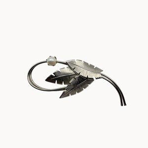 VTG Brooch Cottage Fall Cabin Core‎ Silver Tone Leaf Loop Fashion Stmt Pin Lapel